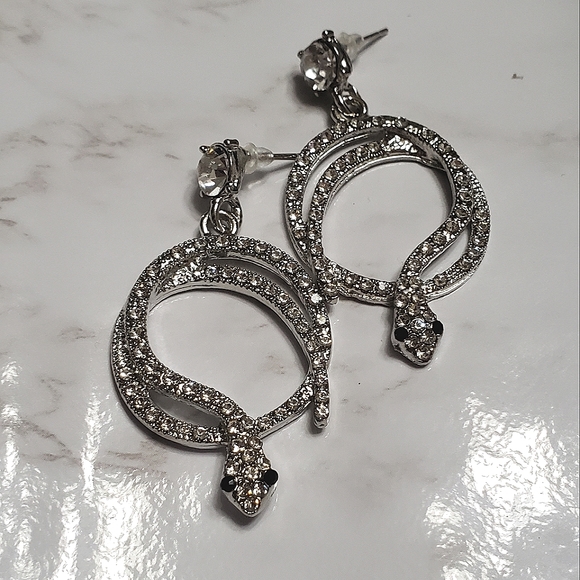 Silver Serpent Coiled Earrings Cubic Zirconia - Picture 9 of 9